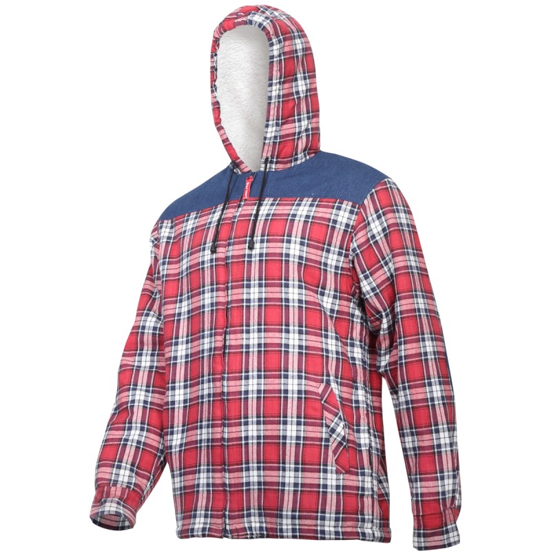 JACHETA FLANEL CU CAROURI CAPTUSITA / ROSU - 2XL